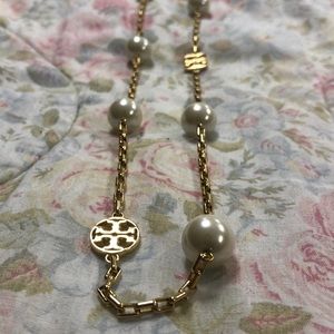 Tory Burch Long Pearl Logo Necklace